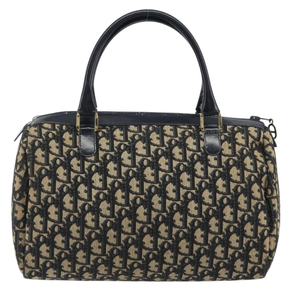Christian Dior Trotter Canvas Mini Boston Bag Navy Gold Tone Auth ep15486