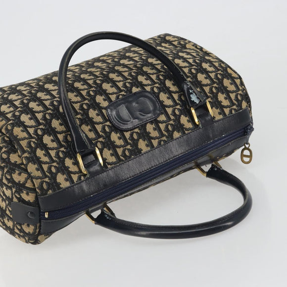 Christian Dior Trotter Canvas Mini Boston Bag Navy Gold Tone Auth ep15486