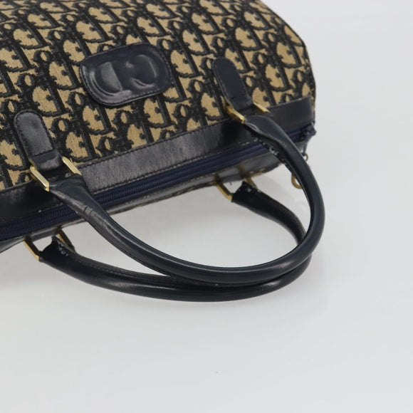 Christian Dior Trotter Canvas Mini Boston Bag Navy Gold Tone Auth ep15486