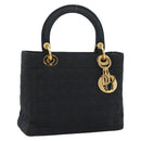 Christian Dior Canage Hand Bag Canvas Black Gold Tone Auth ep15489-1