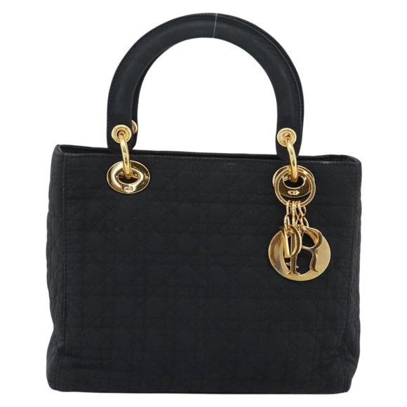 Christian Dior Canage Hand Bag Canvas Black Gold Tone Auth ep15489