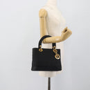 Christian Dior Canage Hand Bag Canvas Black Gold Tone Auth ep15489-22