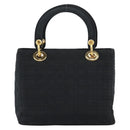 Christian Dior Canage Hand Bag Canvas Black Gold Tone Auth ep15489-3