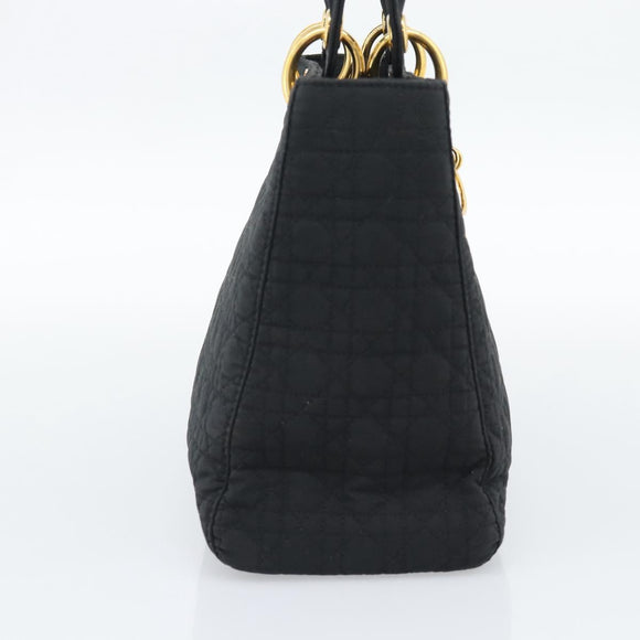 Christian Dior Canage Hand Bag Canvas Black Gold Tone Auth ep15489