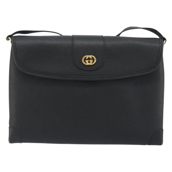 GUCCI Shoulder Bag Leather Black Gold Tone 001 14 5364 Auth ep15490
