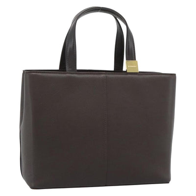 BURBERRY Hand Bag Leather Brown Gold Tone Auth ep15492