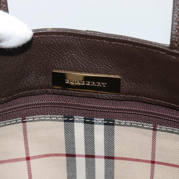 BURBERRY Hand Bag Leather Brown Gold Tone Auth ep15492