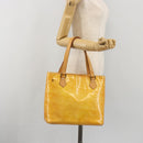 LOUIS VUITTON Monogram Vernis Houston Hand Bag Lime Yellow M91055 Auth ep15500-26