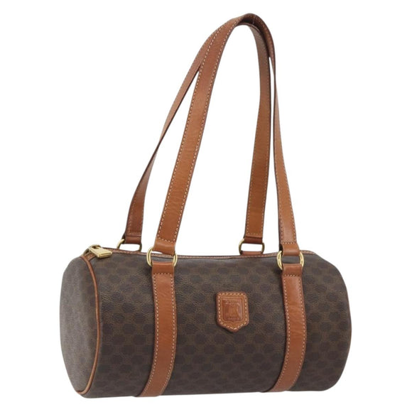CELINE Macadam Canvas Hand Bag PVC Leather Brown Gold Auth ep15503A