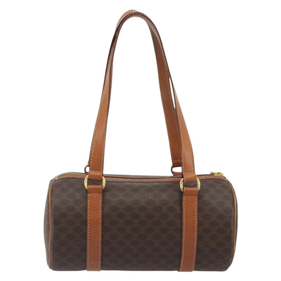 CELINE Macadam Canvas Hand Bag PVC Leather Brown Gold Auth ep15503A