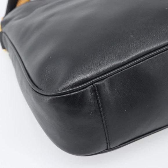 GUCCI Bamboo Shoulder Bag Leather 2way Black Gold 001 1705 1638 Auth ep15504