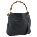 GUCCI Bamboo Shoulder Bag Leather 2way Black Gold 001 1705 1638 Auth ep15504-1