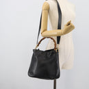 GUCCI Bamboo Shoulder Bag Leather 2way Black Gold 001 1705 1638 Auth ep15504-23