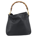 GUCCI Bamboo Shoulder Bag Leather 2way Black Gold 001 1705 1638 Auth ep15504-2