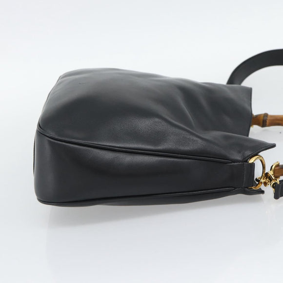 GUCCI Bamboo Shoulder Bag Leather 2way Black Gold 001 1705 1638 Auth ep15504