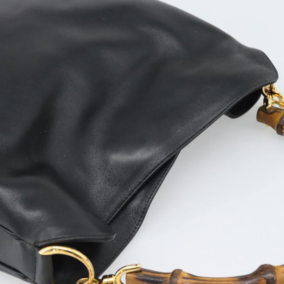 GUCCI Bamboo Shoulder Bag Leather 2way Black Gold 001 1705 1638 Auth ep15504