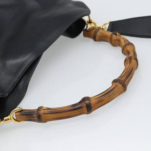 GUCCI Bamboo Shoulder Bag Leather 2way Black Gold 001 1705 1638 Auth ep15504
