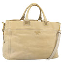 PRADA Hand Bag Leather 2way Beige Gold Auth ep15506-1