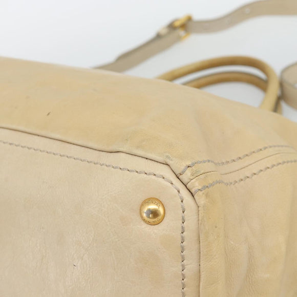 PRADA Hand Bag Leather 2way Beige Gold Auth ep15506