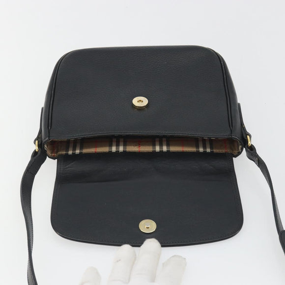 Burberrys Shoulder Bag Leather Black Gold Auth ep15508