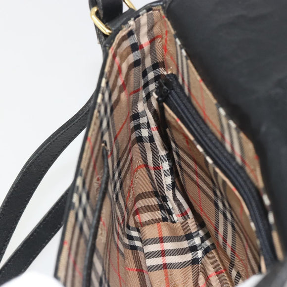 Burberrys Shoulder Bag Leather Black Gold Auth ep15508