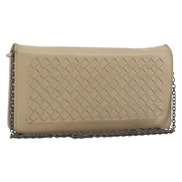 BOTTEGA VENETA INTRECCIATO Chain Shoulder Bag Leather Beige Auth ep15510