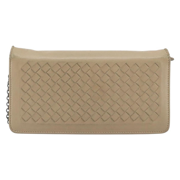BOTTEGA VENETA INTRECCIATO Chain Shoulder Bag Leather Beige Auth ep15510