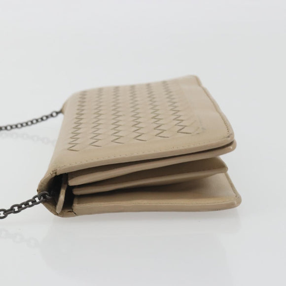 BOTTEGA VENETA INTRECCIATO Chain Shoulder Bag Leather Beige Auth ep15510