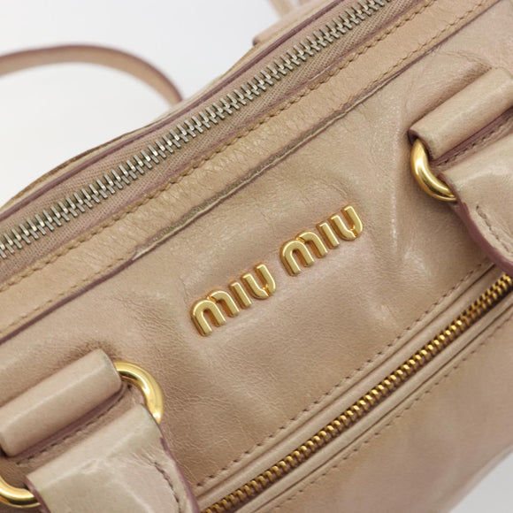 Miu Miu Hand Bag Leather 2way Beige Gold Auth ep15515A