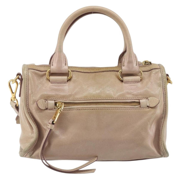 Miu Miu Hand Bag Leather 2way Beige Gold Auth ep15515A
