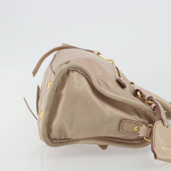 Miu Miu Hand Bag Leather 2way Beige Gold Auth ep15515A