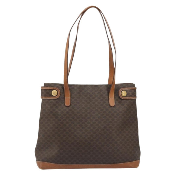 CELINE Macadam Canvas Tote Bag PVC Leather Brown Gold Auth ep15517