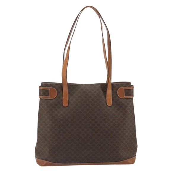CELINE Macadam Canvas Tote Bag PVC Leather Brown Gold Auth ep15517