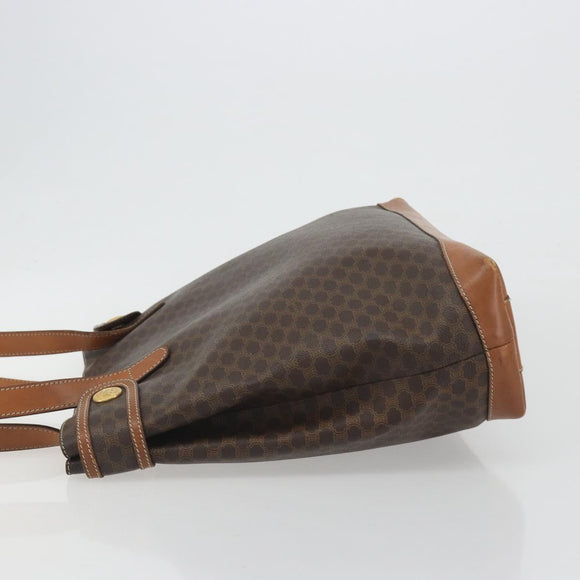 CELINE Macadam Canvas Tote Bag PVC Leather Brown Gold Auth ep15517