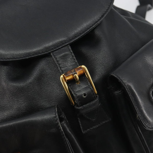 GUCCI Bamboo Backpack Leather Black Gold 003 2058 0016 Auth ep15518