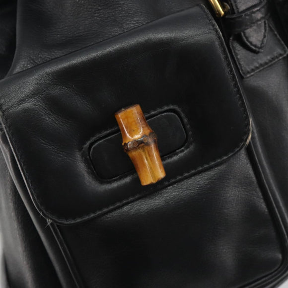 GUCCI Bamboo Backpack Leather Black Gold 003 2058 0016 Auth ep15518
