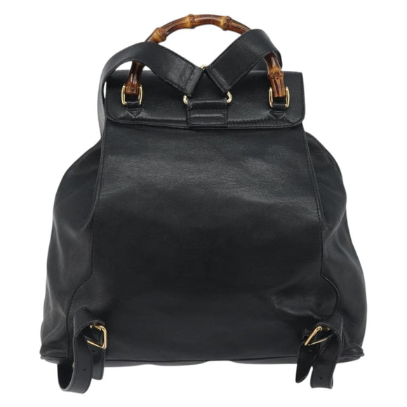 GUCCI Bamboo Backpack Leather Black Gold 003 2058 0016 Auth ep15518