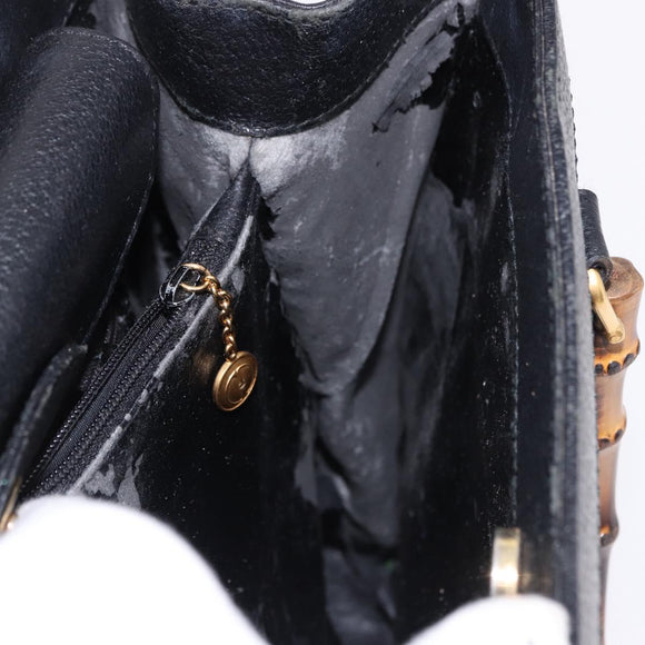 GUCCI Bamboo Tote Bag Leather Black Gold 002 2853 0260 Auth ep15525