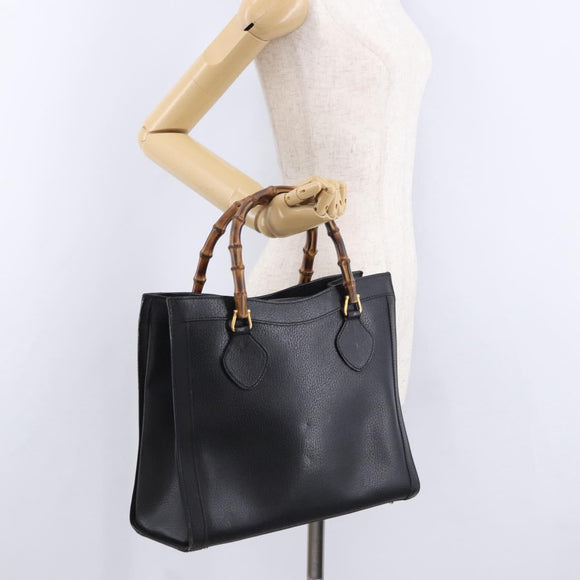 GUCCI Bamboo Tote Bag Leather Black Gold 002 2853 0260 Auth ep15525