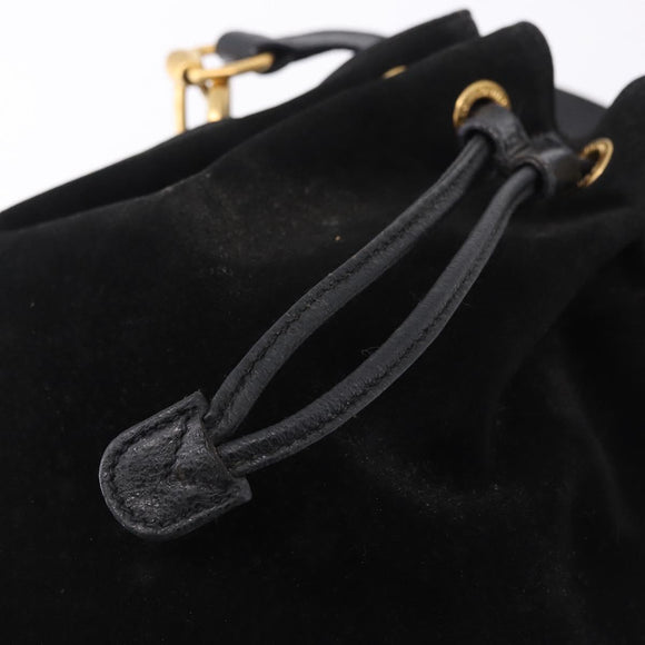GUCCI Bamboo Purse Shoulder Bag Suede 2way Black Gold 001 2865 1657 Auth ep15527