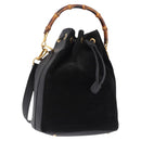 GUCCI Bamboo Purse Shoulder Bag Suede 2way Black Gold 001 2865 1657 Auth ep15527-1