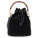 GUCCI Bamboo Purse Shoulder Bag Suede 2way Black Gold 001 2865 1657 Auth ep15527-13