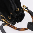 GUCCI Bamboo Purse Shoulder Bag Suede 2way Black Gold 001 2865 1657 Auth ep15527-6