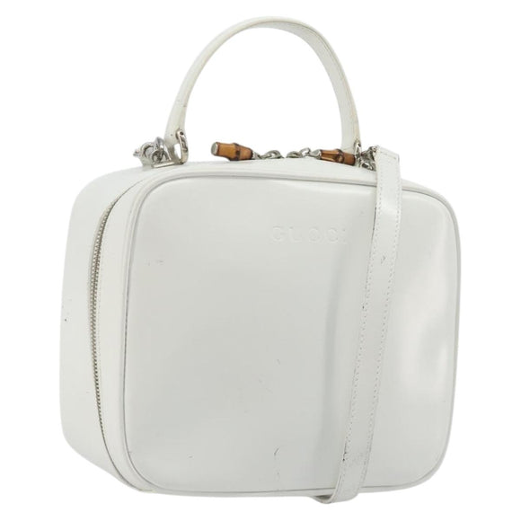 GUCCI Vanity Hand Bag Patent leather 2way White Silver 000 270 0323 Auth ep15543