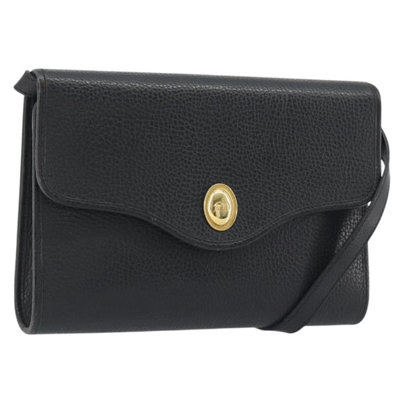 Christian Dior Shoulder Bag Leather Black Gold Auth ep15545A