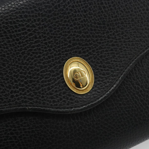 Christian Dior Shoulder Bag Leather Black Gold Auth ep15545A