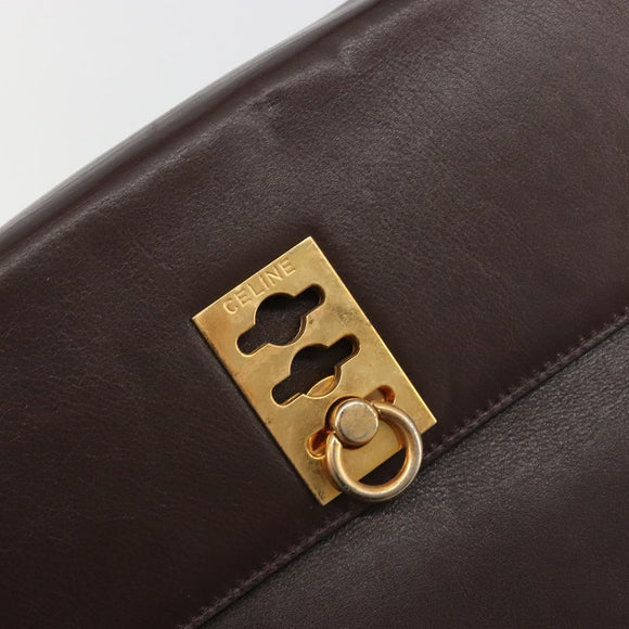 CELINE Hand Bag Leather Brown Gold Auth ep15547