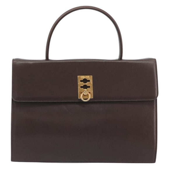 CELINE Hand Bag Leather Brown Gold Auth ep15547