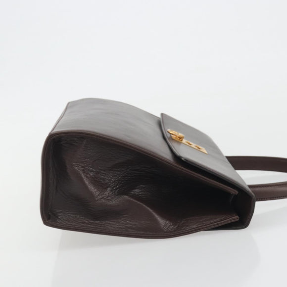CELINE Hand Bag Leather Brown Gold Auth ep15547