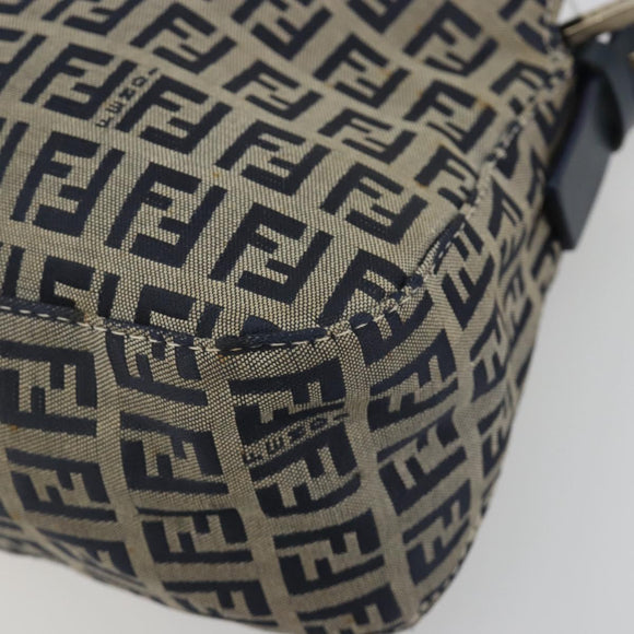FENDI Zucchino Canvas Mamma Baguette Shoulder Bag Navy Silver Auth ep15548A